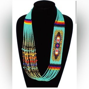 Navajo Diamond Story Necklace Spectacular Hand Beaded Unique Necklace Turquoise